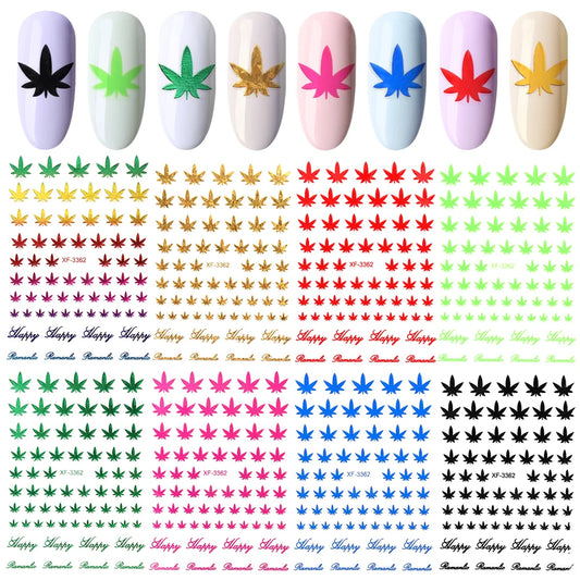 1 Sheet Nail Art 3D Decal Self Adhesive Stickers Pot Weed Leaf Nails Salon Manicure Decor Acrylic Designs Tool Mixed DIY Tips