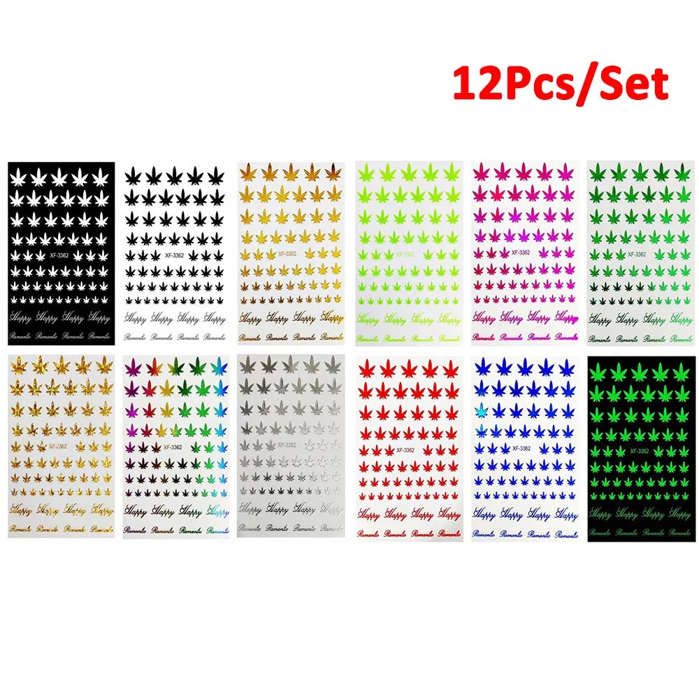 12Pcs/Set Nail Art 3D Decal Stickers Self Adhesive Weed Nail Sticker Pot Weed Leaf Manicure Decoration Acrylic Designs Tool