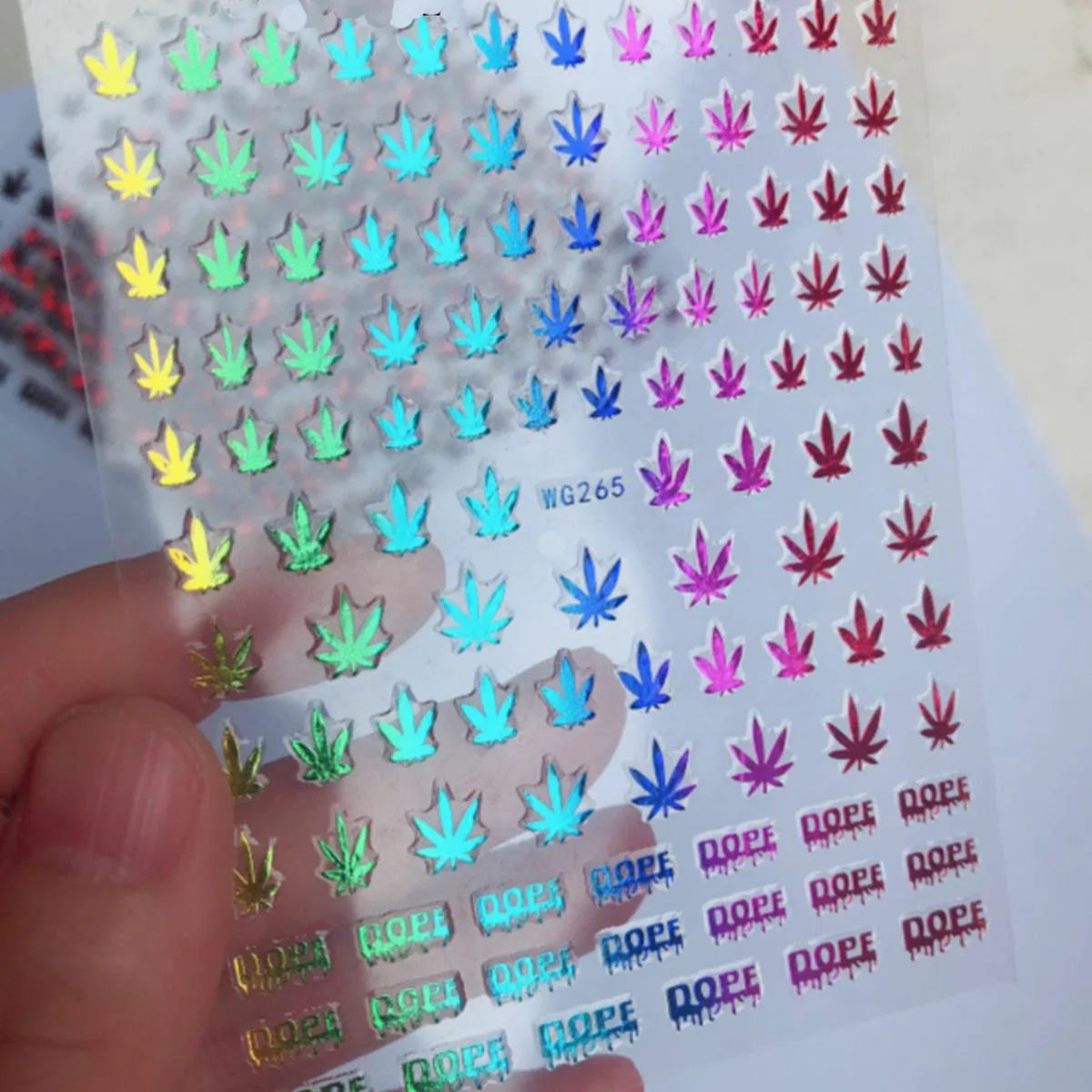 2022 New Hot Sale 10 Colors Multiple Choice Laser Maple Leaf Nail Art Sticker Weed Leaf Design Self-Adhesive Nail Decoration