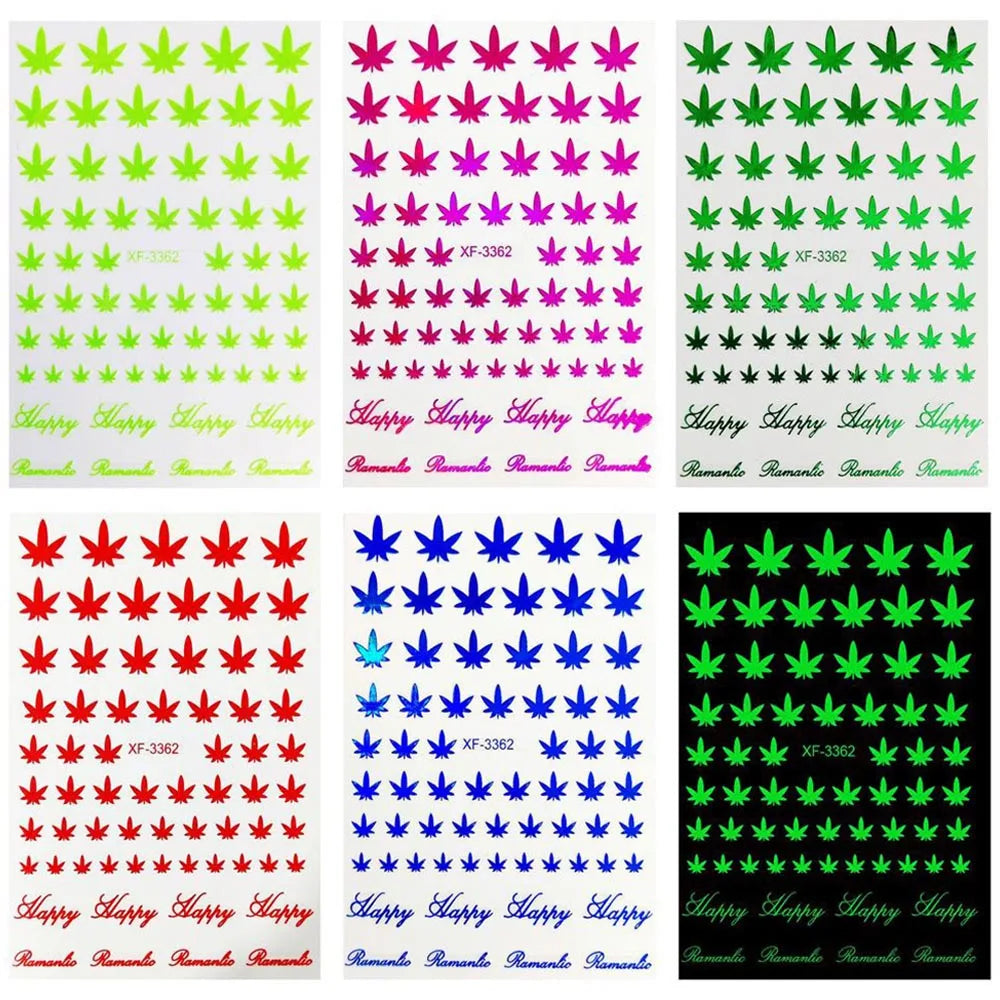 12Pcs/Set Nail Art 3D Decal Stickers Self Adhesive Weed Nail Sticker Pot Weed Leaf Manicure Decoration Acrylic Designs Tool