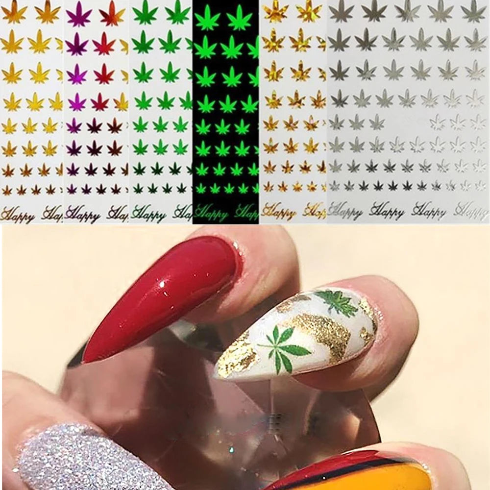 1 Sheet Nail Art 3D Decal Self Adhesive Stickers Pot Weed Leaf Nails Salon Manicure Decor Acrylic Designs Tool Mixed DIY Tips