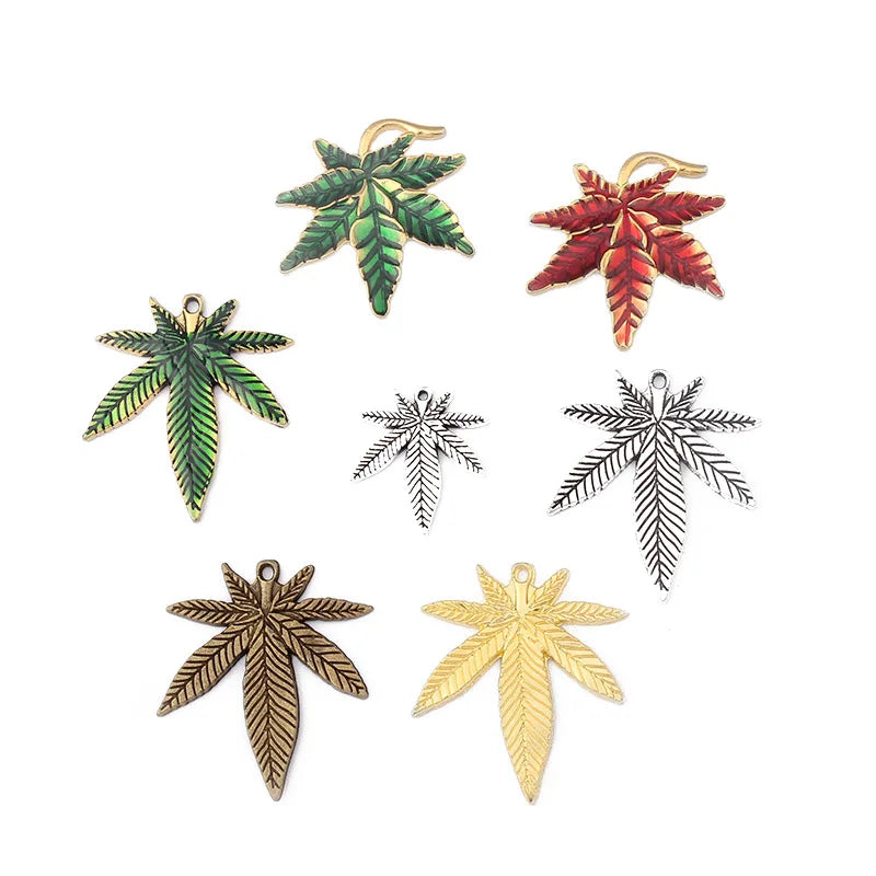 10pcs Multi-colors Maple Leaf Pendants  Charm Hemp Weed Leaf For DIY Necklace Earing Jewelry Making Crafts