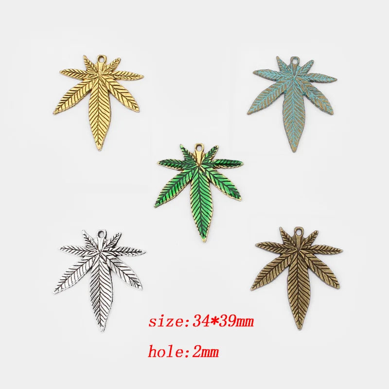 10pcs Multi-colors Maple Leaf Pendants  Charm Hemp Weed Leaf For DIY Necklace Earing Jewelry Making Crafts