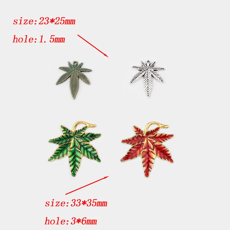 10pcs Multi-colors Maple Leaf Pendants  Charm Hemp Weed Leaf For DIY Necklace Earing Jewelry Making Crafts