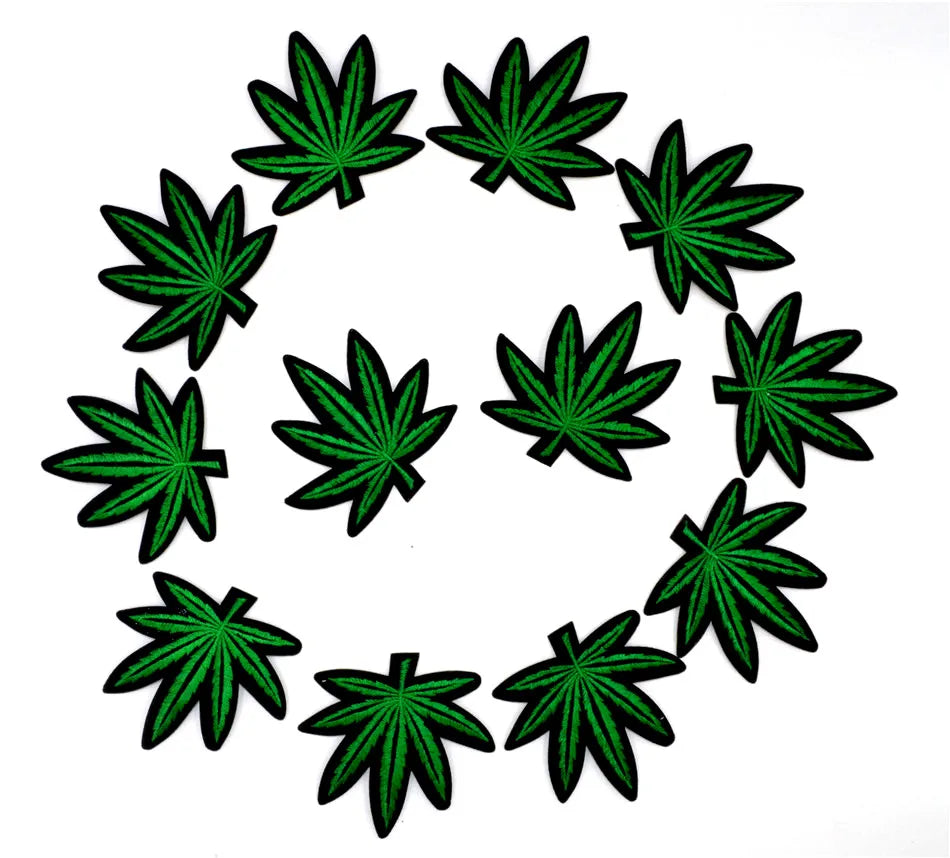 12PCS/LOT Pot Leaf patch Weed Boho Hippie Embroidery iron on patch Decoration Accessories Embroidered patch for T-shirt