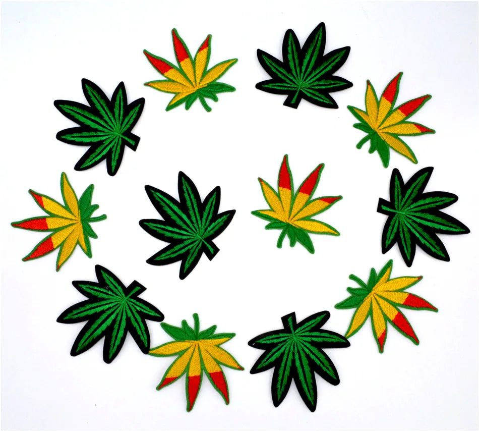 12PCS/LOT Pot Leaf patch Weed Boho Hippie Embroidery iron on patch Decoration Accessories Embroidered patch for T-shirt