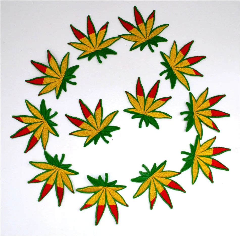 12PCS/LOT Pot Leaf patch Weed Boho Hippie Embroidery iron on patch Decoration Accessories Embroidered patch for T-shirt