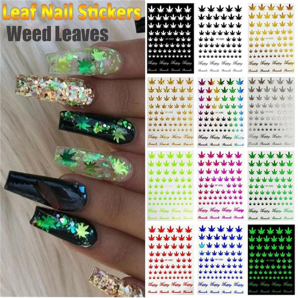 1 Sheet Nail Art 3D Decal Self Adhesive Stickers Pot Weed Leaf Nails Salon Manicure Decor Acrylic Designs Tool Mixed DIY Tips