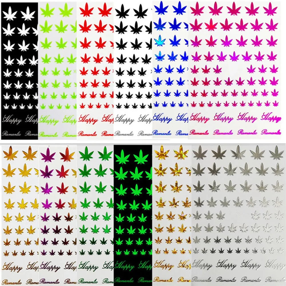 12Pcs/Set Nail Art 3D Decal Stickers Self Adhesive Weed Nail Sticker Pot Weed Leaf Manicure Decoration Acrylic Designs Tool