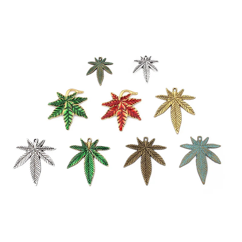 10pcs Multi-colors Maple Leaf Pendants  Charm Hemp Weed Leaf For DIY Necklace Earing Jewelry Making Crafts