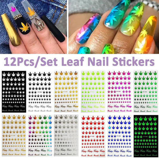 12Pcs/Set Nail Art 3D Decal Stickers Self Adhesive Weed Nail Sticker Pot Weed Leaf Manicure Decoration Acrylic Designs Tool