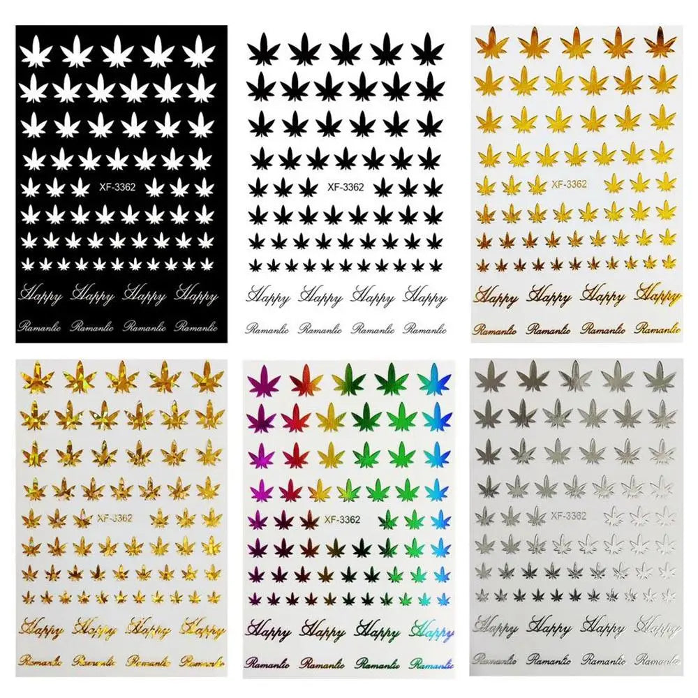 12Pcs/Set Nail Art 3D Decal Stickers Self Adhesive Weed Nail Sticker Pot Weed Leaf Manicure Decoration Acrylic Designs Tool