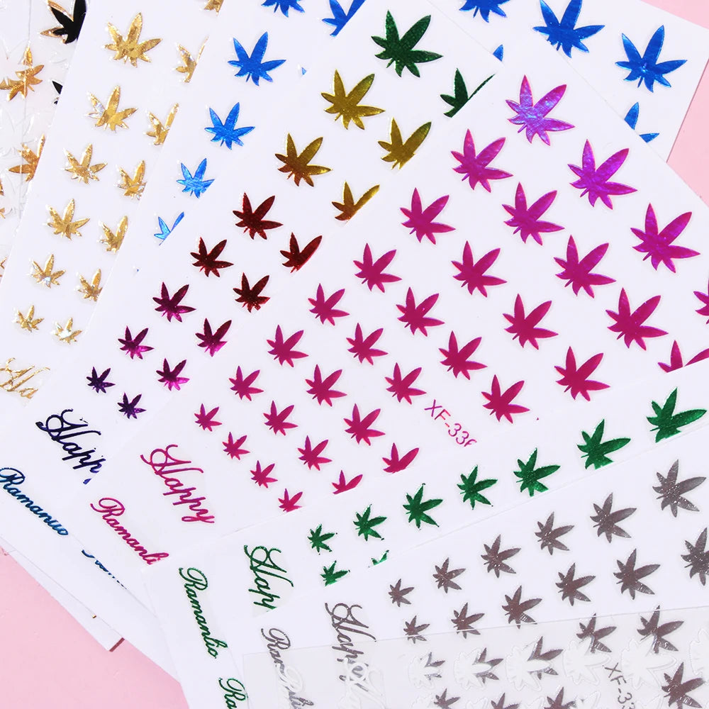 1 Sheet Nail Art 3D Decal Self Adhesive Stickers Pot Weed Leaf Nails Salon Manicure Decor Acrylic Designs Tool Mixed DIY Tips