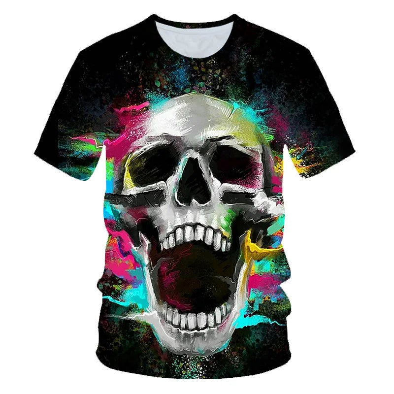 2023 Men's and Women's New Summer Fun Natural Weeds Cool and Fresh Green Weed Leaves Skull 3D Printing Short Sleeve T-shirt