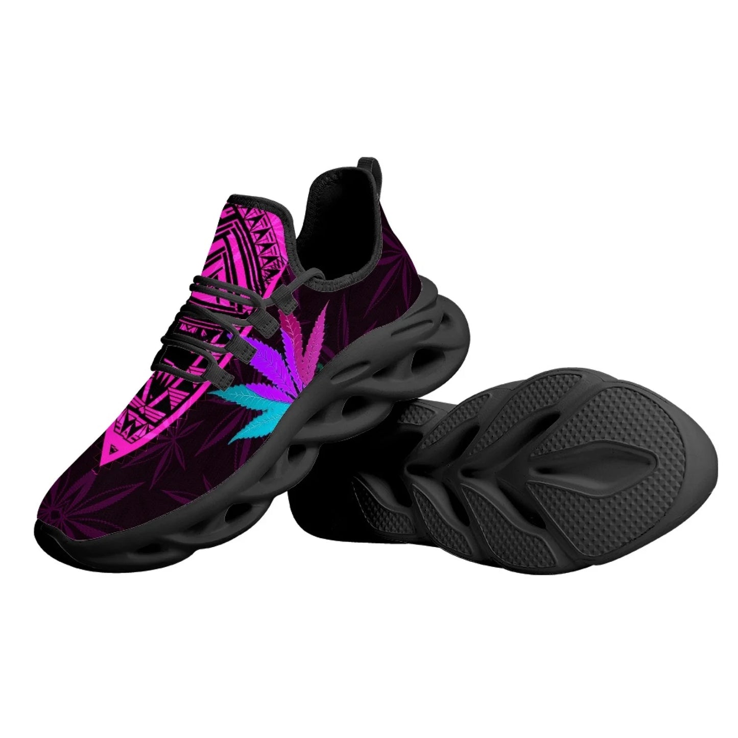 INSTANTARTS 3D Green Weed Leaves Printing Platform Sneakers for Women Breathable Lace up Flat Shoes Comfort Femme Footwear