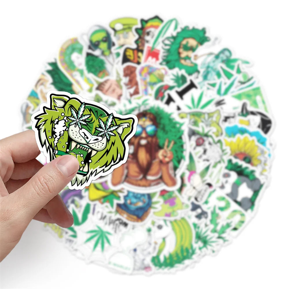 50PCS Weed Leaves Spoof Characters Graffiti Stickers Personalized Motorcycle Luggage Waterproof Stickers