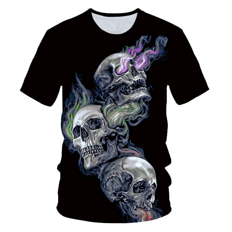 2023 Men's and Women's New Summer Fun Natural Weeds Cool and Fresh Green Weed Leaves Skull 3D Printing Short Sleeve T-shirt