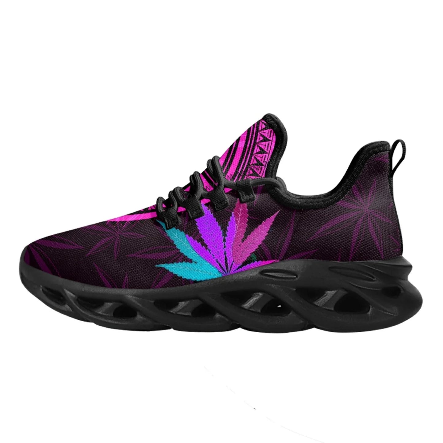 INSTANTARTS 3D Green Weed Leaves Printing Platform Sneakers for Women Breathable Lace up Flat Shoes Comfort Femme Footwear