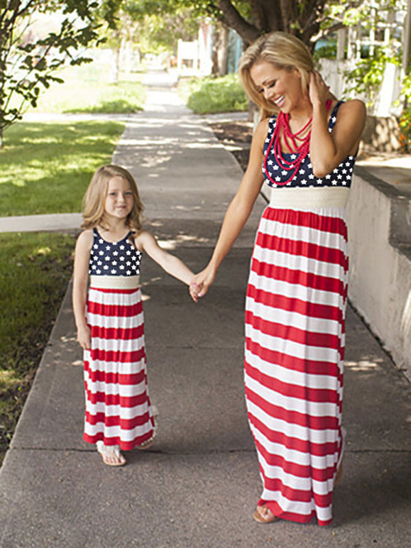 Children's clothing national flag printing vest dress mother and daughter clothing
