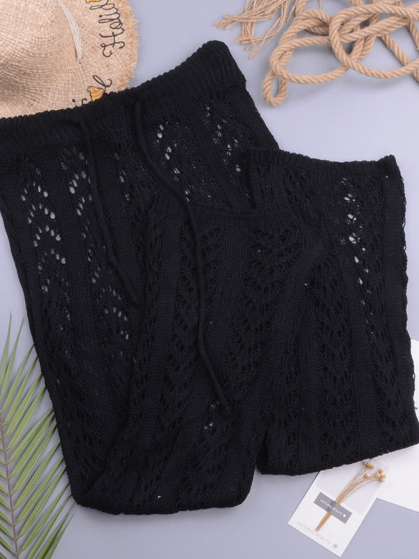 New hollow out hand hook loose wide trousers holiday style beach pants trousers