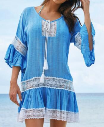 Women's flared sleeve beach dress bikini cover-ups beach vacation sun protection shirt